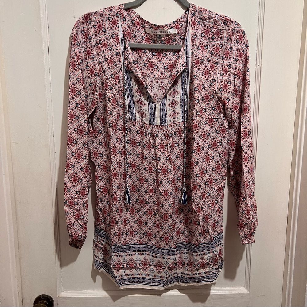 Max Studio Peasant Boho Blouse Womens Size Medium Spring 2024